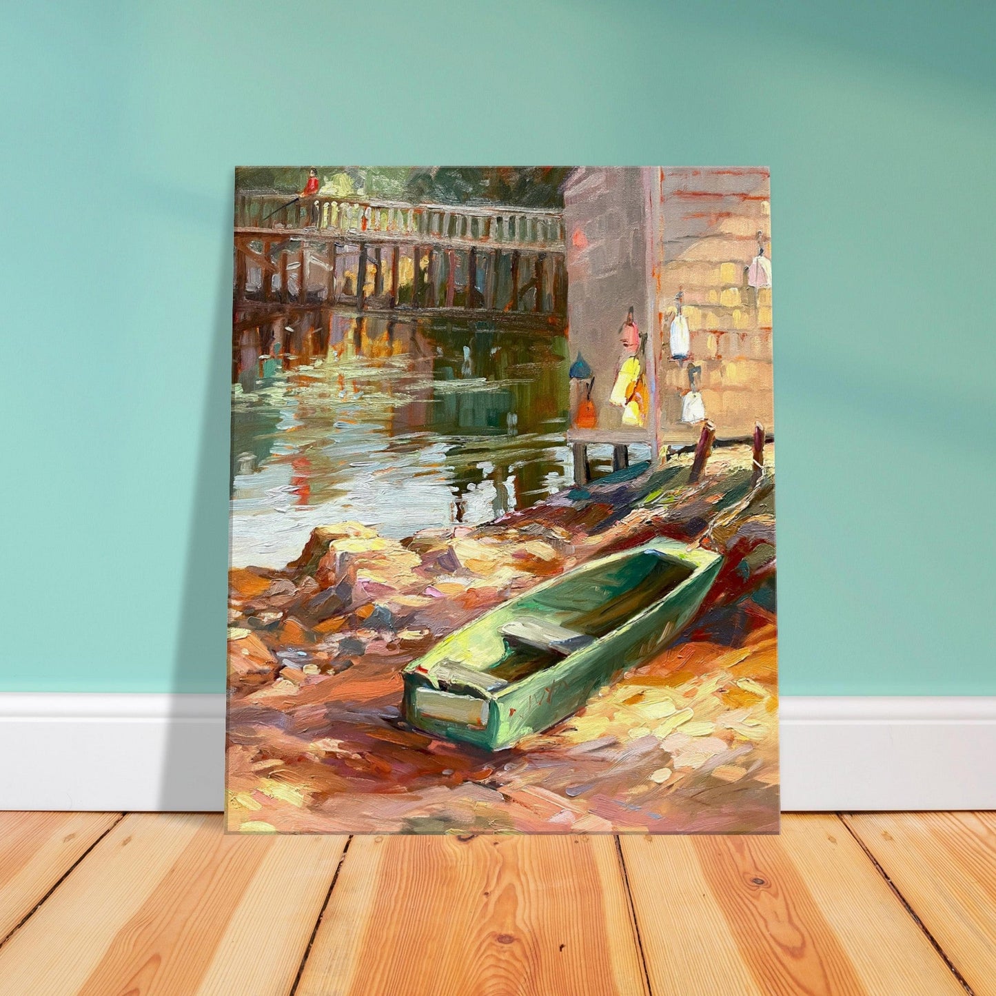 'Boathouse Reflections' Coastal I 20x24 inch Art Print on Canvas I Original Artwork by American Artist Barbara Cleary-4