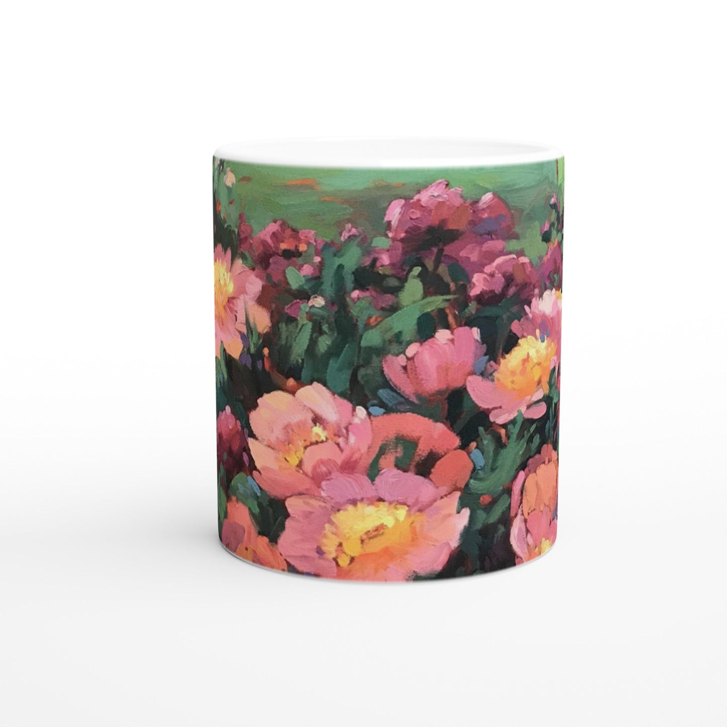 11oz White Ceramic Mug | Coffee Cup with 'Pink Princess' Floral Artwork by American Artist Barbara Cleary-4