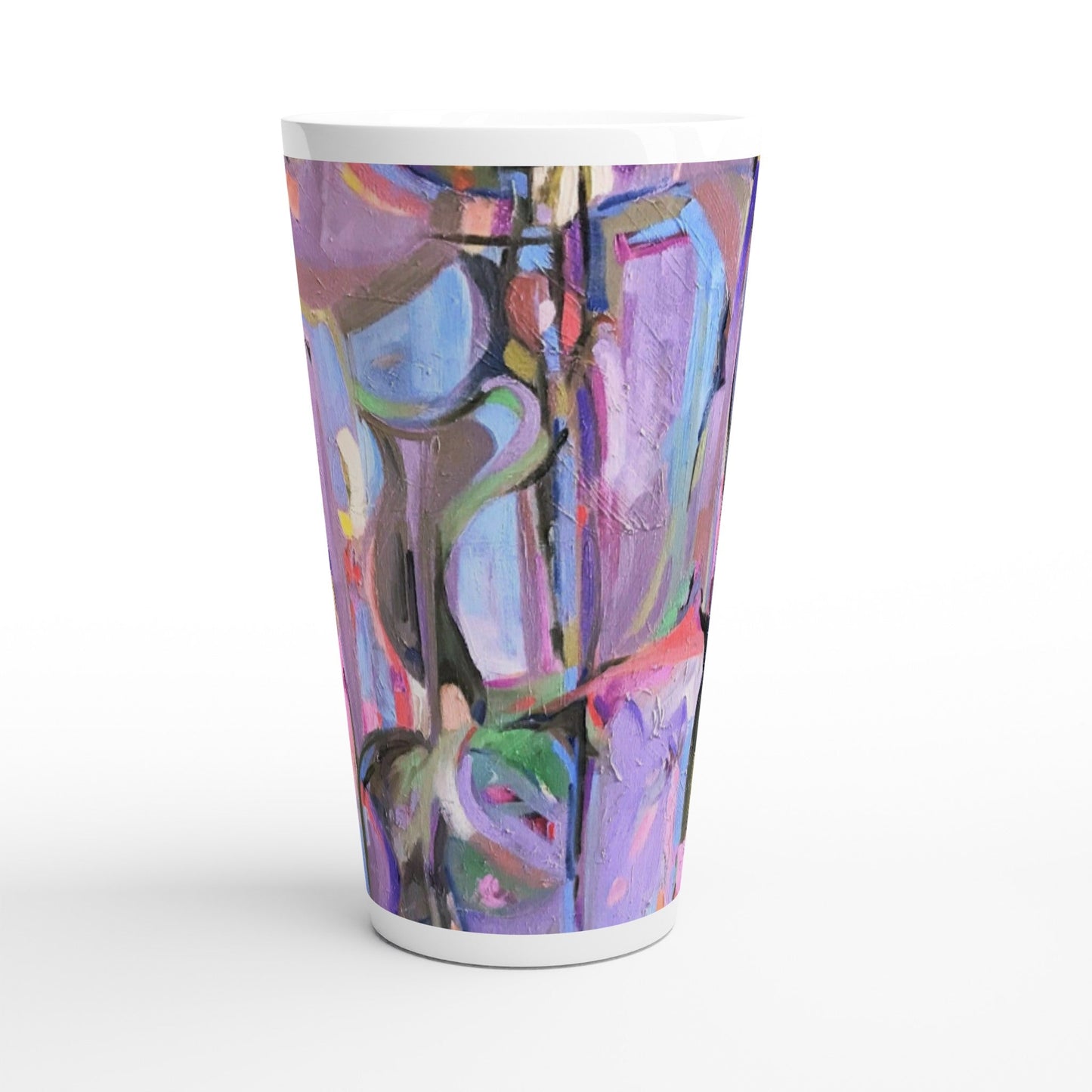 17oz White Ceramic Latte Mug | Coffee Cup with 'Passages' Abstract Artwork by American Artist Barbara Cleary-4