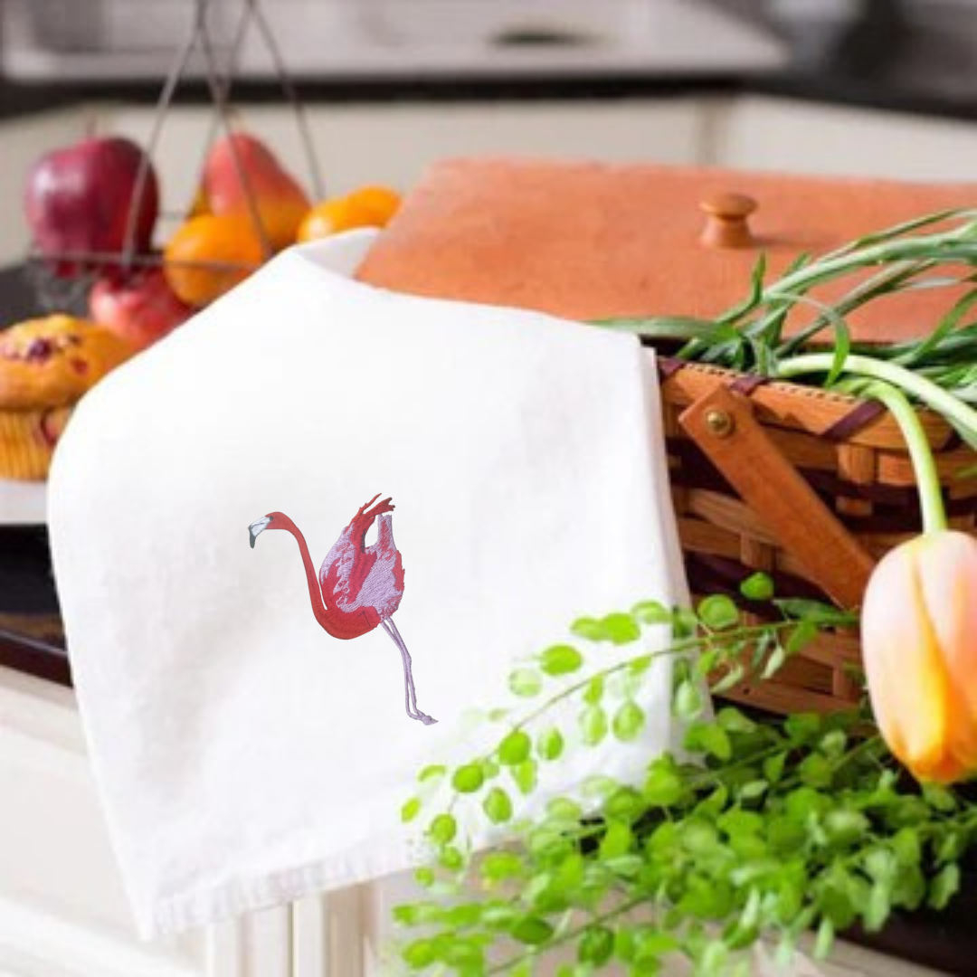 Kitchen Towels with Flamingo Embroidery