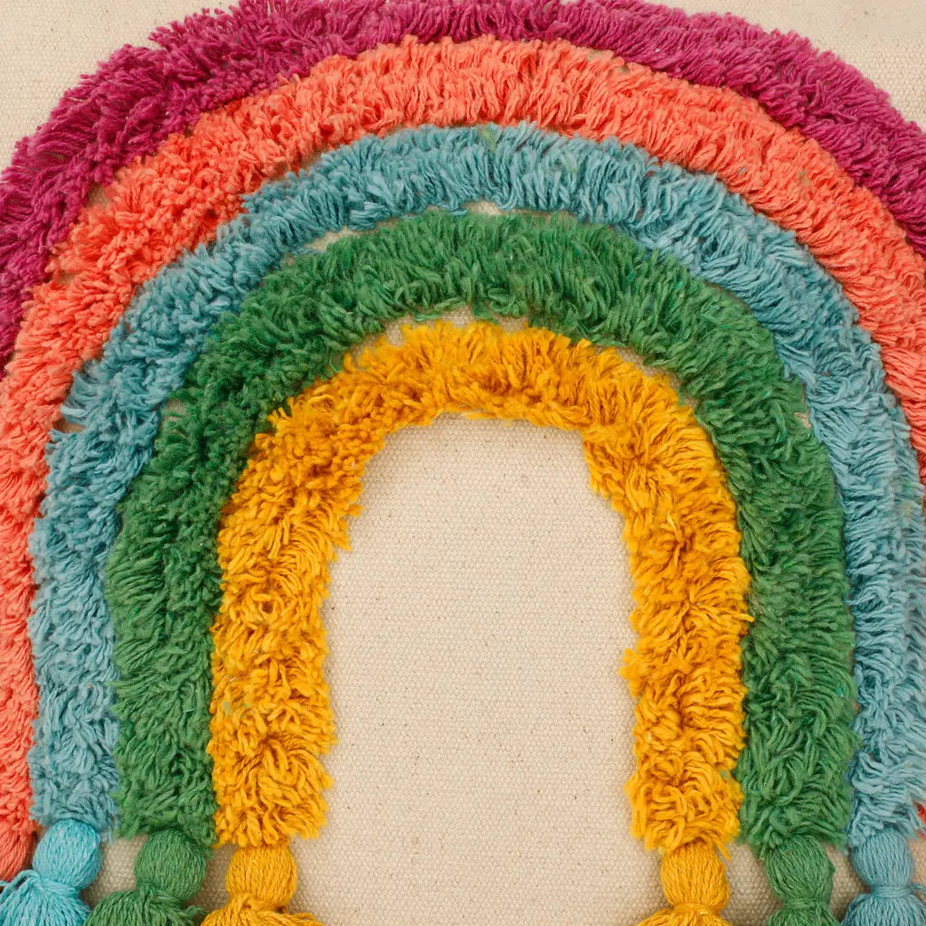 Rainbow Cushion Cover | Cotton | Tufted Tassels | Colorful Boho Decor | 40x40cm-4