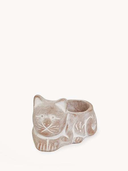 Terracotta Tea Light Candle Holder - Cat