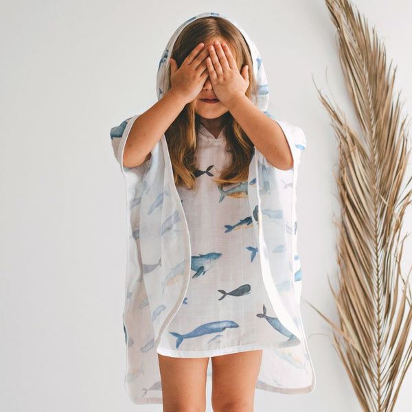 Baby Beach Bath Towel Muslin Hooded Poncho - Whale