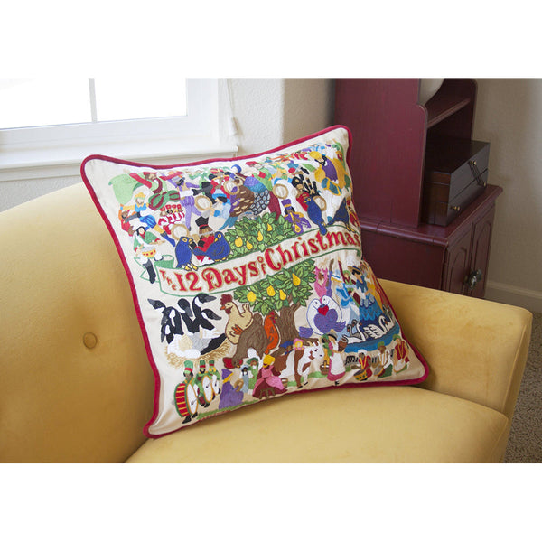 12 Days of Christmas Hand-Embroidered Pillow-2