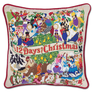 12 Days of Christmas Hand-Embroidered Pillow-0