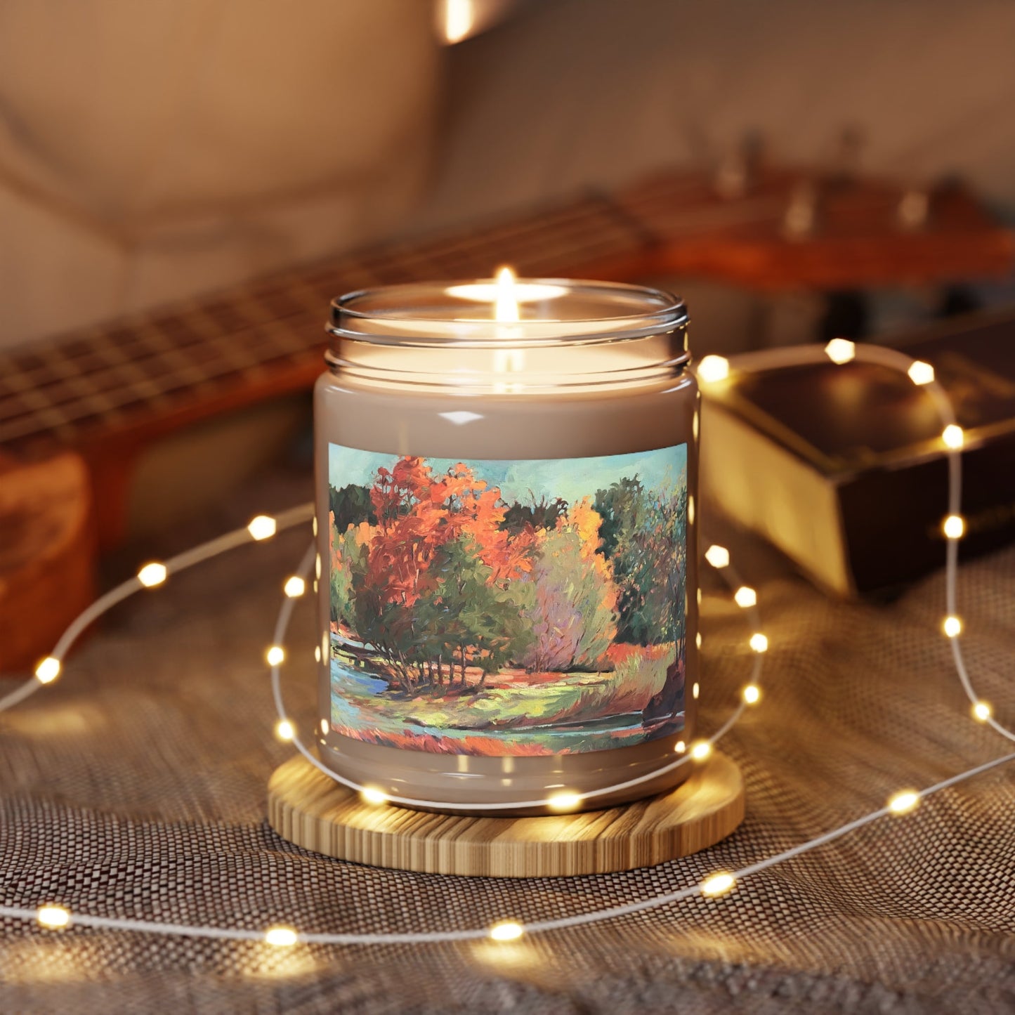 9oz Eco-Friendly Scented or Unscented Soy Wax Candle Jar  with 'Fall River' Artwork by American Artist Barbara Cleary (Fall Collection)
