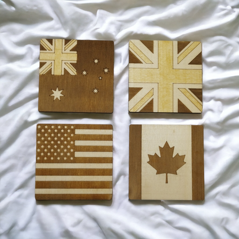 Flags Wooden Coasters - Handmade Gift - Housewarming - Wood Kitchenware-0