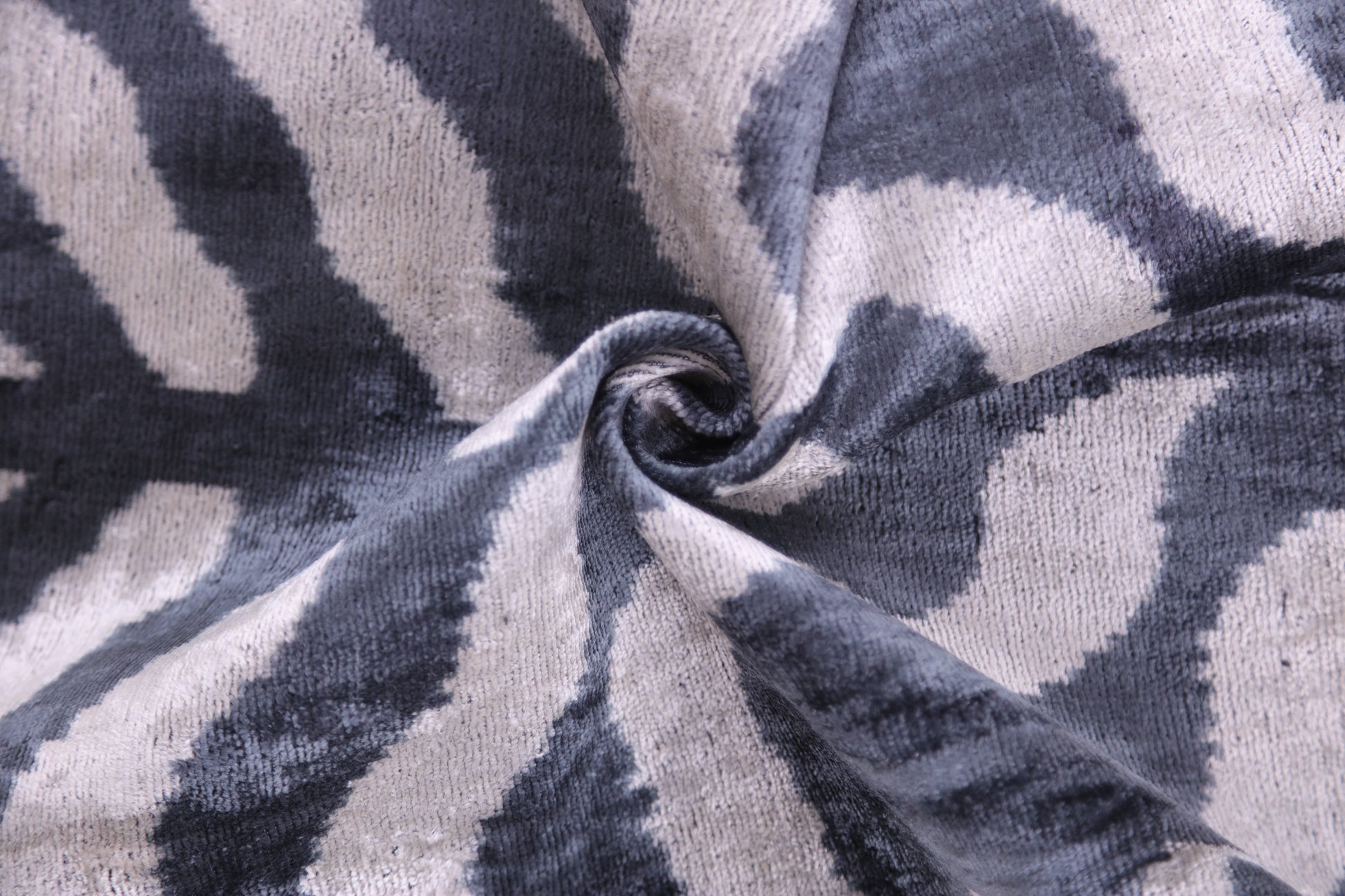 Handmade Velvet Pillow with insert – Blue-Gray Abstract Ikat, 16x24"-1