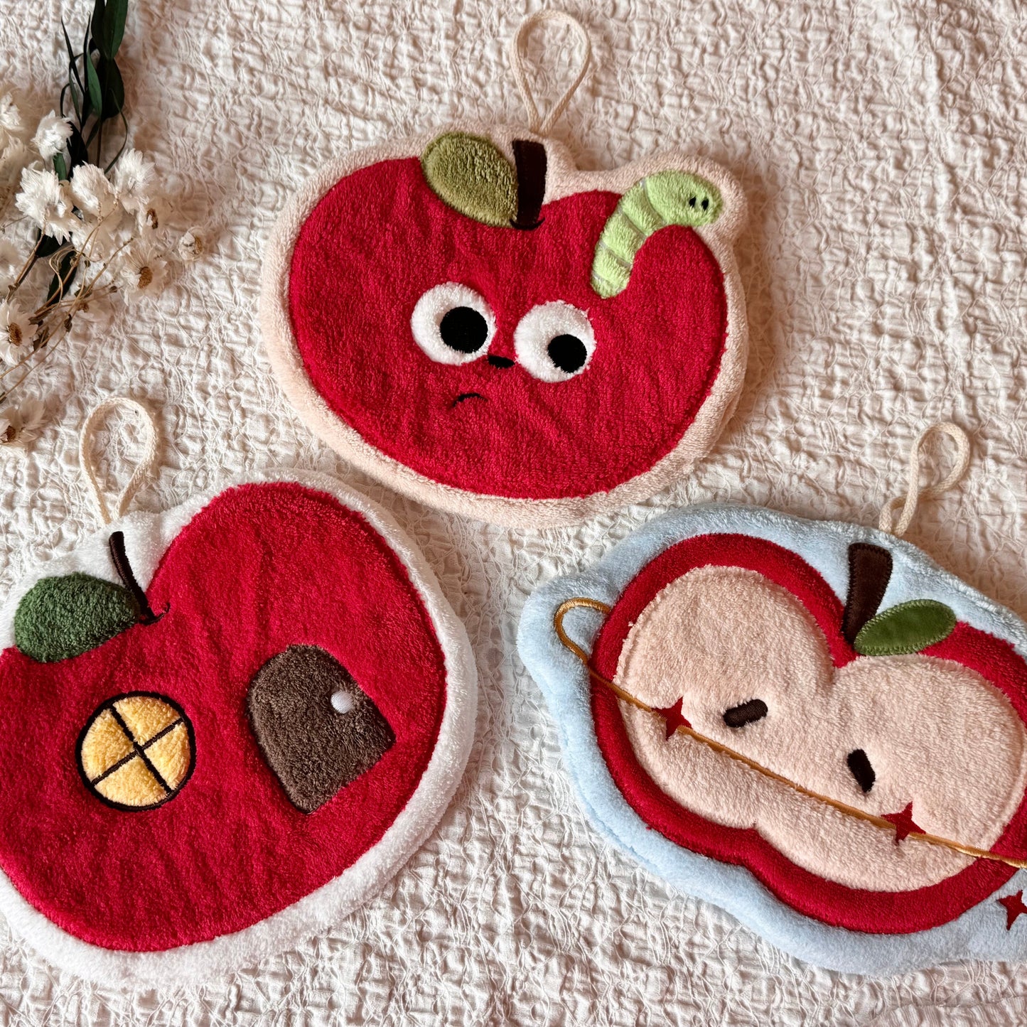 Set of 3 Cute Apple Hanging Hand Towels