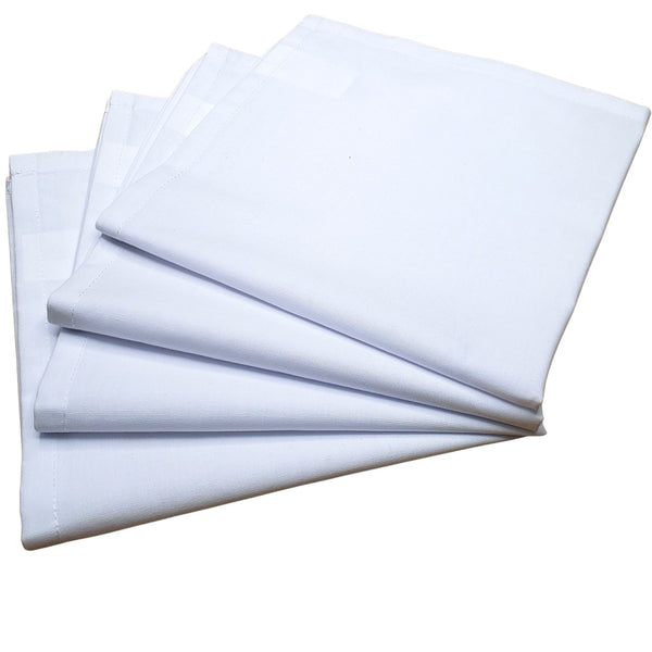 Charlo's Set of 4 White 100% Cotton Solid Cloth Napkins 15" by 15" Washable Reusable-4