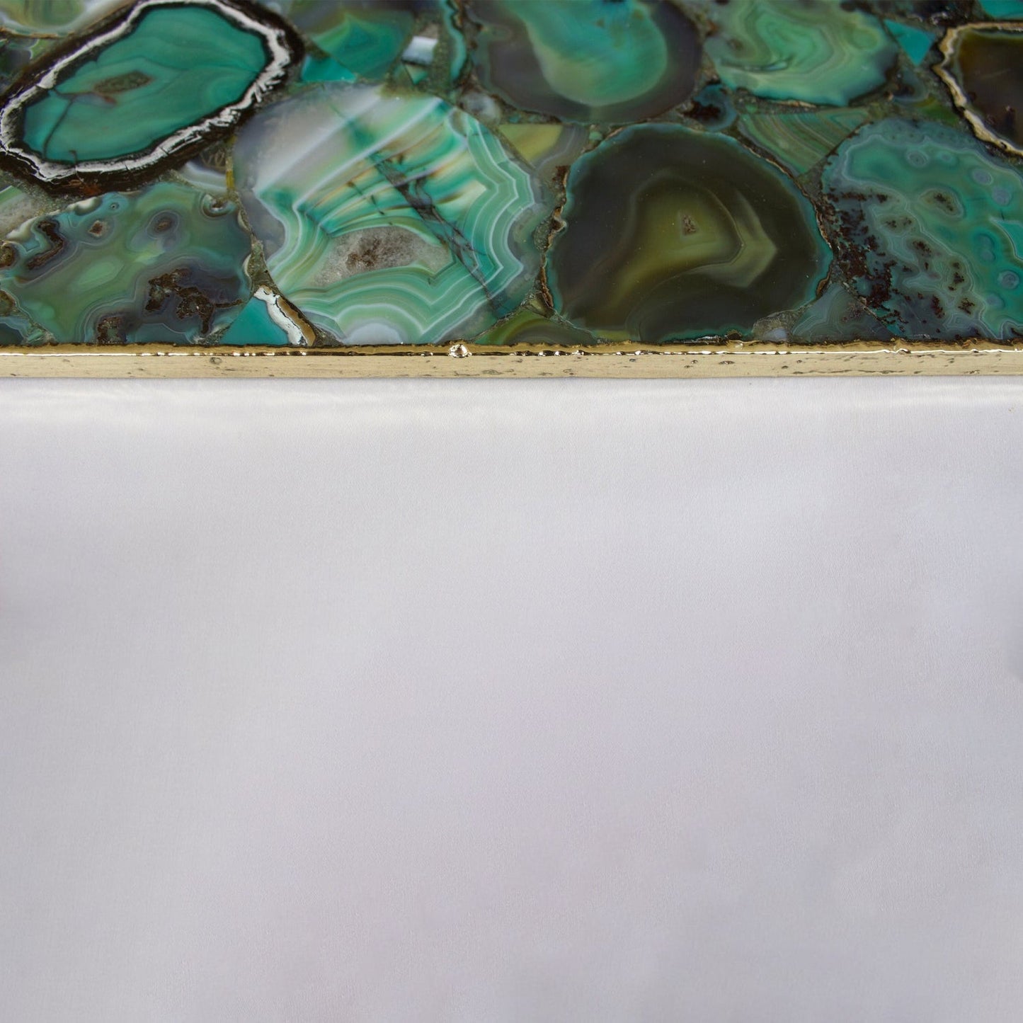 Light Green Agate Serving Tray With Brass Handles | Square-2