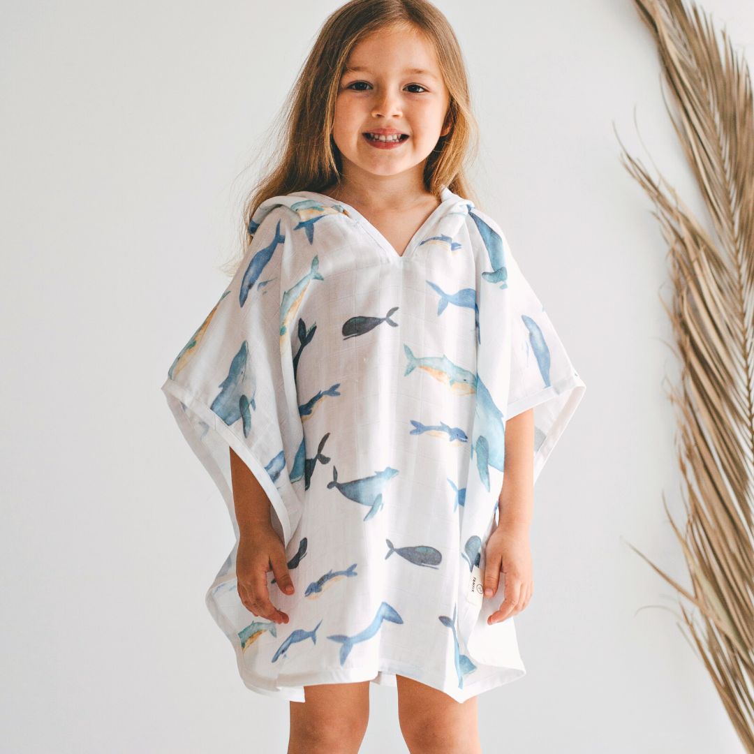 Baby Beach Bath Towel Muslin Hooded Poncho - Whale