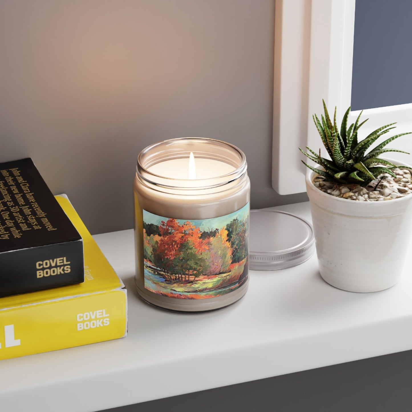 9oz Eco-Friendly Scented or Unscented Soy Wax Candle Jar  with 'Fall River' Artwork by American Artist Barbara Cleary (Fall Collection)