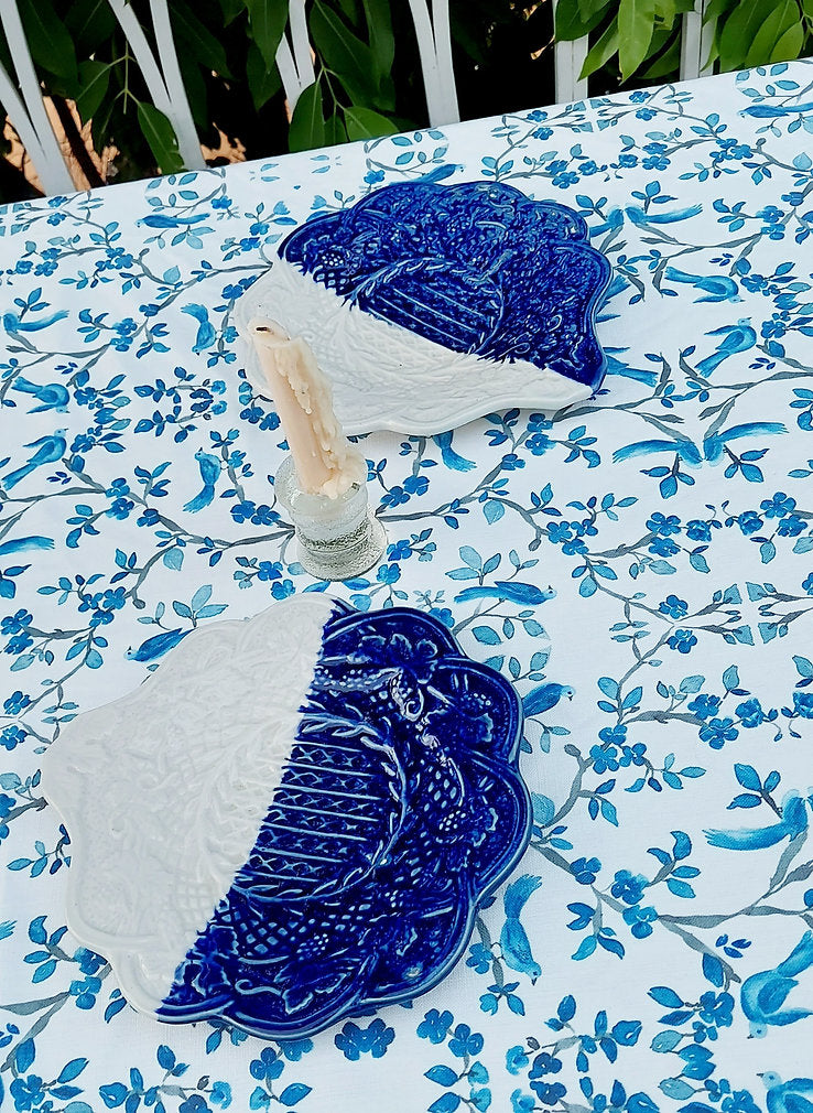 Blue Bird & Branch Print Tablecloth | GOTS Certified Organic Cotton | Various Sizes-4