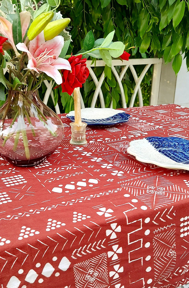 Red Geometric Print Tablecloth