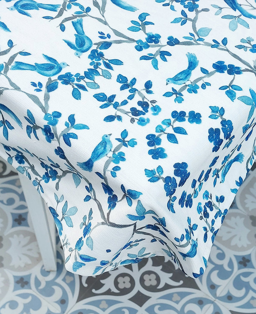Blue Bird & Branch Print Tablecloth | GOTS Certified Organic Cotton | Various Sizes-1