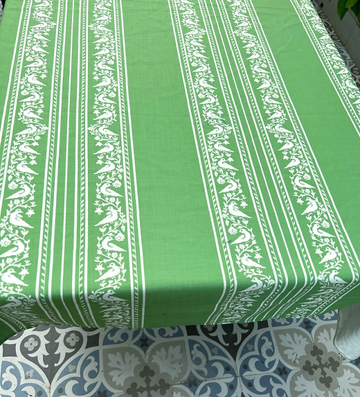 Green Bird Print Tablecloth