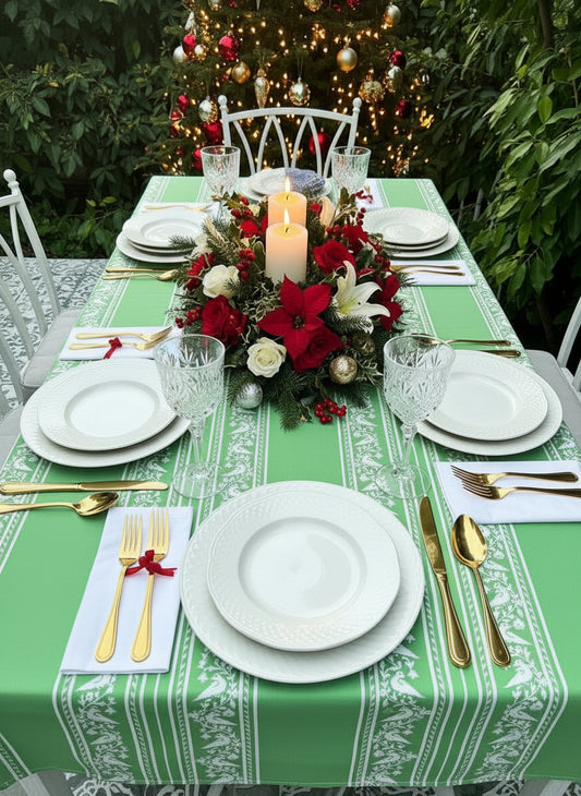 Green Bird Print Tablecloth