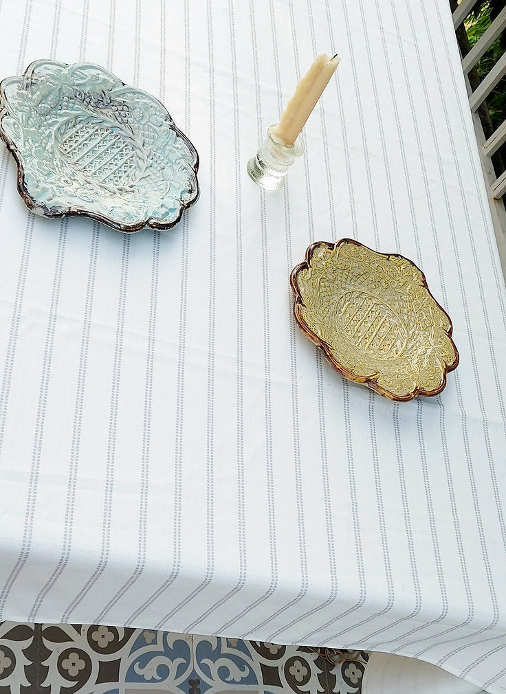 White & Grey Striped Tablecloth | GOTS Certified Organic Cotton | Various Sizes-2