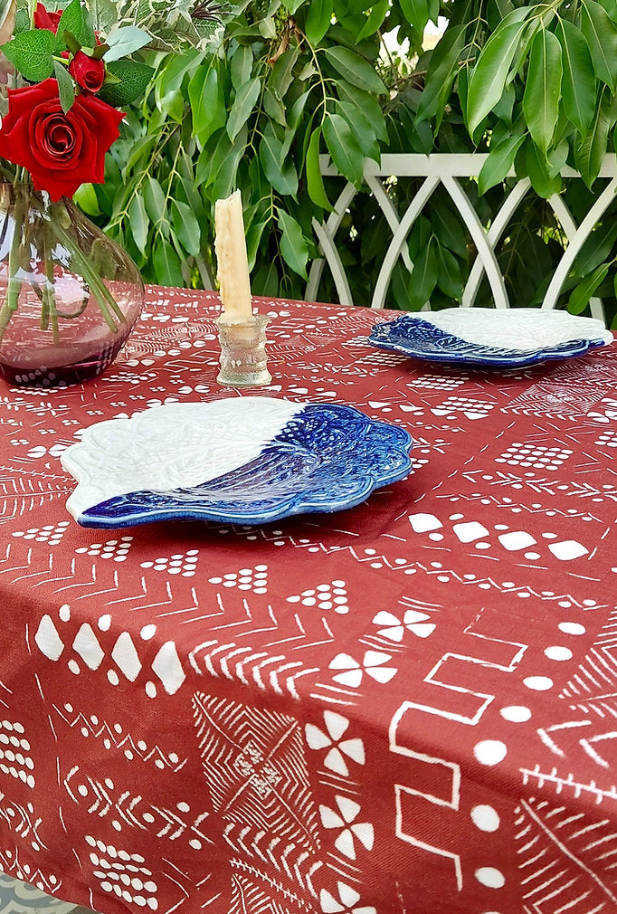 Red Geometric Print Tablecloth
