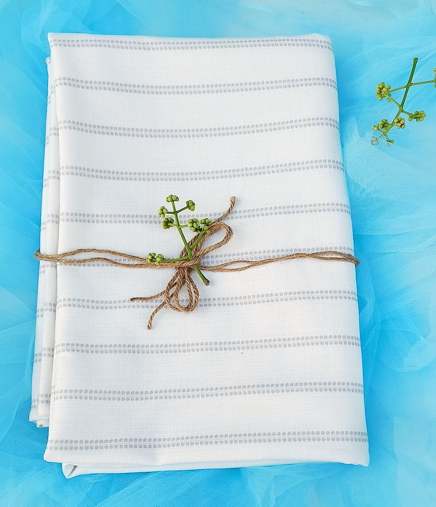 White & Grey Striped Tablecloth | GOTS Certified Organic Cotton | Various Sizes-4