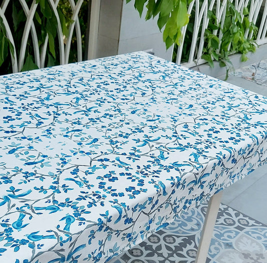 Blue Bird & Branch Print Tablecloth | GOTS Certified Organic Cotton | Various Sizes-0
