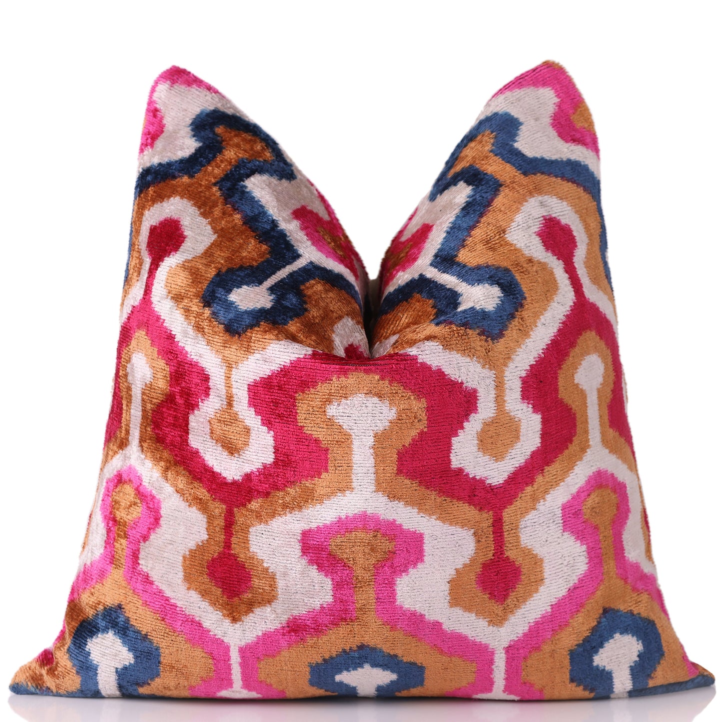 Handmade Geometric Velvet Pillow – 20x20" Pink & Gold Silk Cushion-0