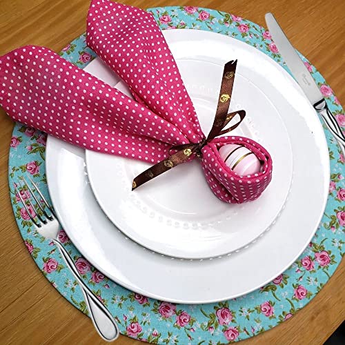 Charlo's Set of 4 Light Dark Pink Polka Dot 100% Cotton Cloth Napkins 15" by 15" Washable Reusable-4