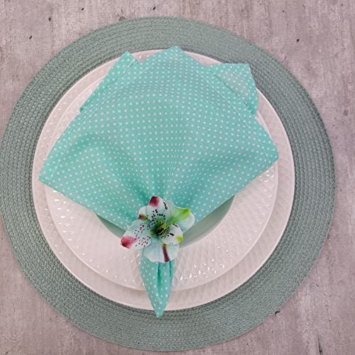 Charlo's Set of 4 Light Green Polka Dot 100% Cotton Cloth Napkins 15" by 15" Washable Reusable-3