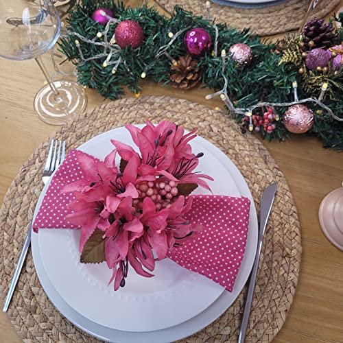 Charlo's Set of 4 Light Dark Pink Polka Dot 100% Cotton Cloth Napkins 15" by 15" Washable Reusable-3