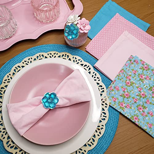 Charlo's Set of 4 Pink Polka Dot 100% Cotton Cloth Napkins 15" by 15" Washable Reusable-2