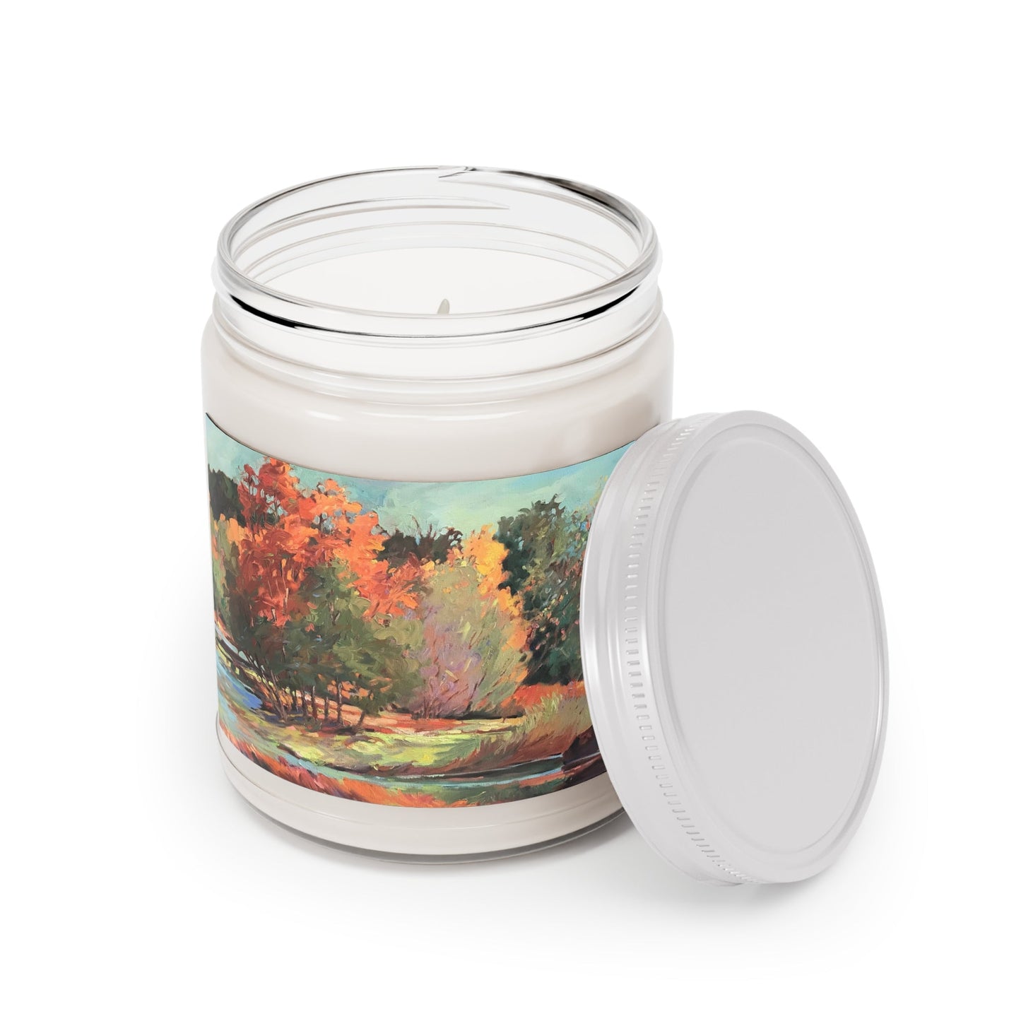 9oz Eco-Friendly Scented or Unscented Soy Wax Candle Jar  with 'Fall River' Artwork by American Artist Barbara Cleary (Fall Collection)