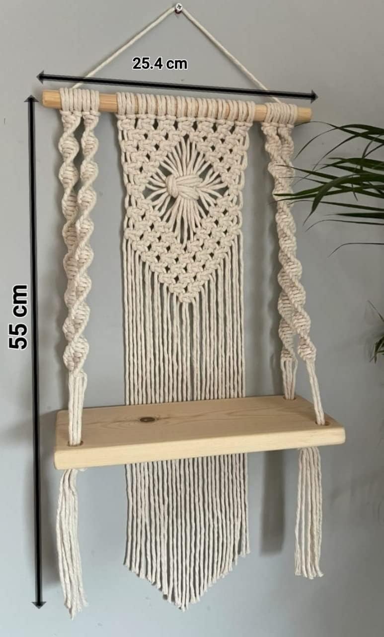 Bohemian Macrame Wall Shelf - Handmade Hanging Shelf for Plants & Decor-3