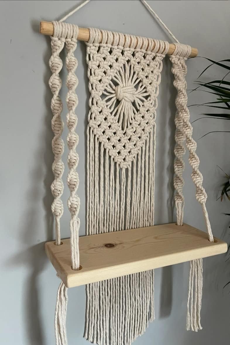 Bohemian Macrame Wall Shelf - Handmade Hanging Shelf for Plants & Decor-1