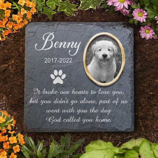 Benny pet memorial stone, slate dog memorial with photo and quote, pet loss gift