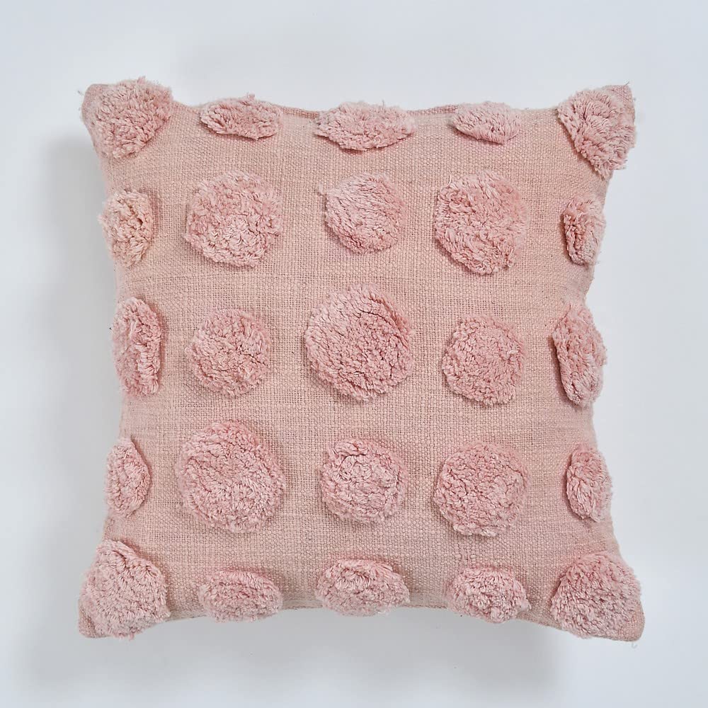 Pink Polka Dot Cushion Cover | 40x40cm | Tufted Organic Cotton | Handmade-1