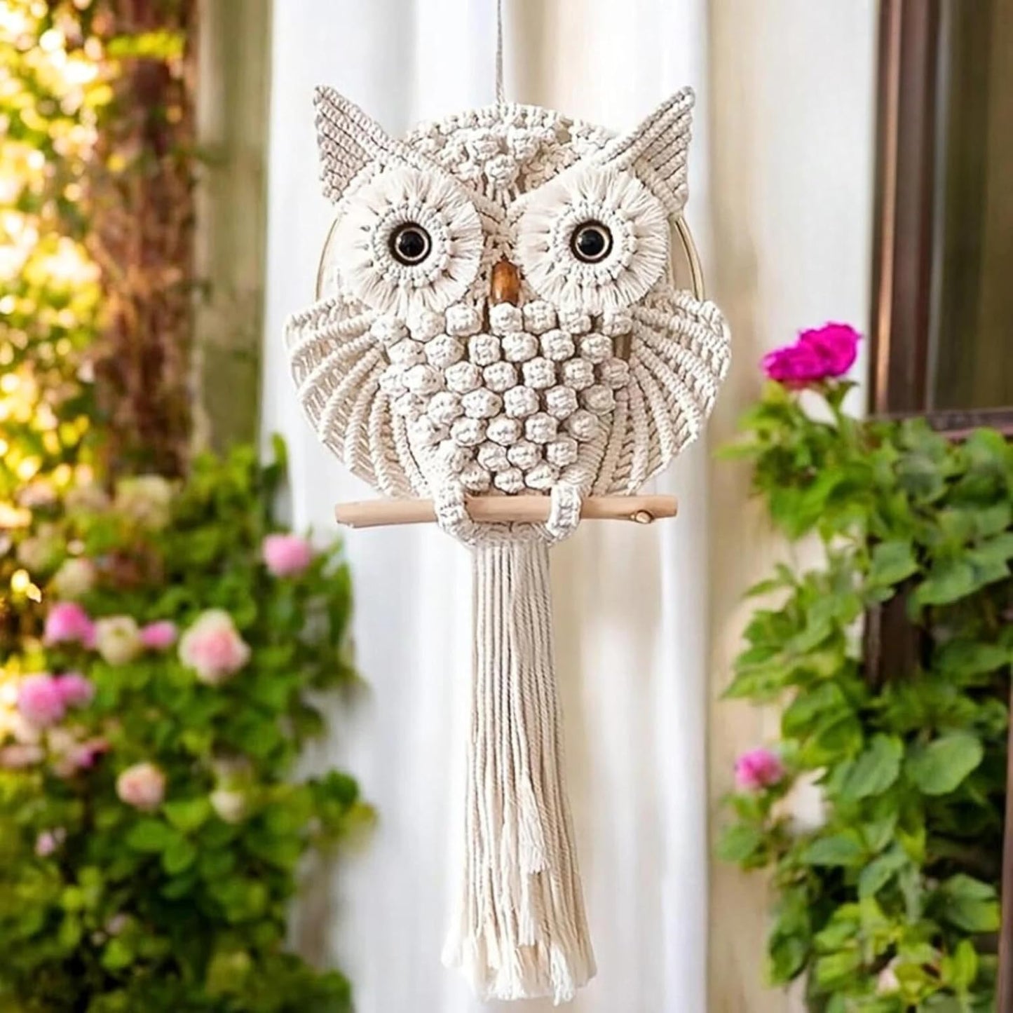 Handmade Macrame Owl Wall Hanging | Bohemian Decor | Cotton Rope Art-3