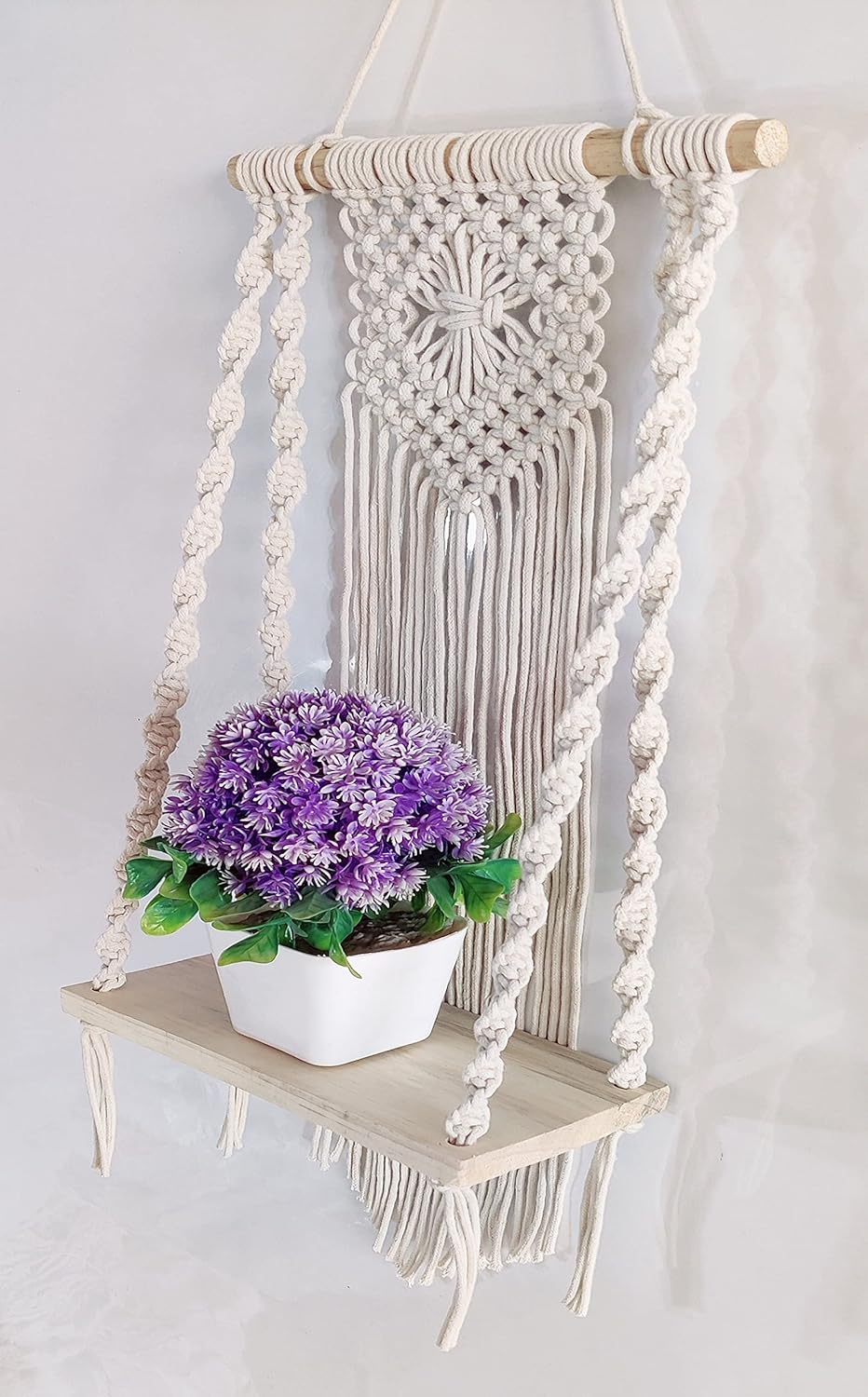 Bohemian Macrame Wall Shelf - Handmade Hanging Shelf for Plants & Decor-0