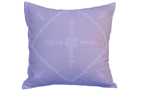 Hand Embroidered Sequins Decorative Lavender  Throw Pillow