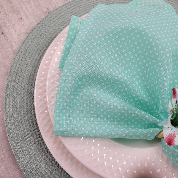 Charlo's Set of 4 Light Green Polka Dot 100% Cotton Cloth Napkins 15" by 15" Washable Reusable-2