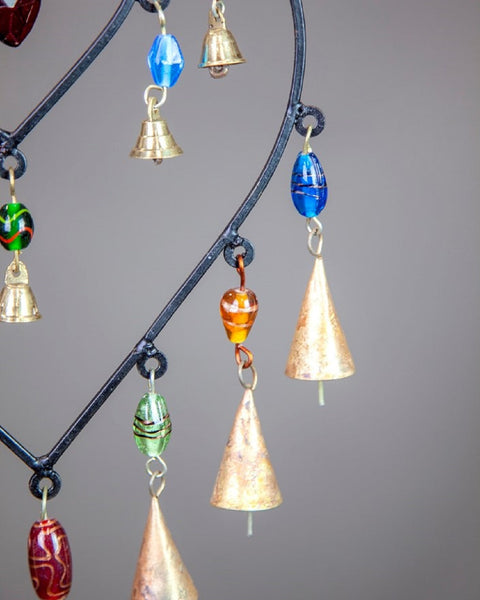 Double Heart Glass Beads Brass Bells Hanging