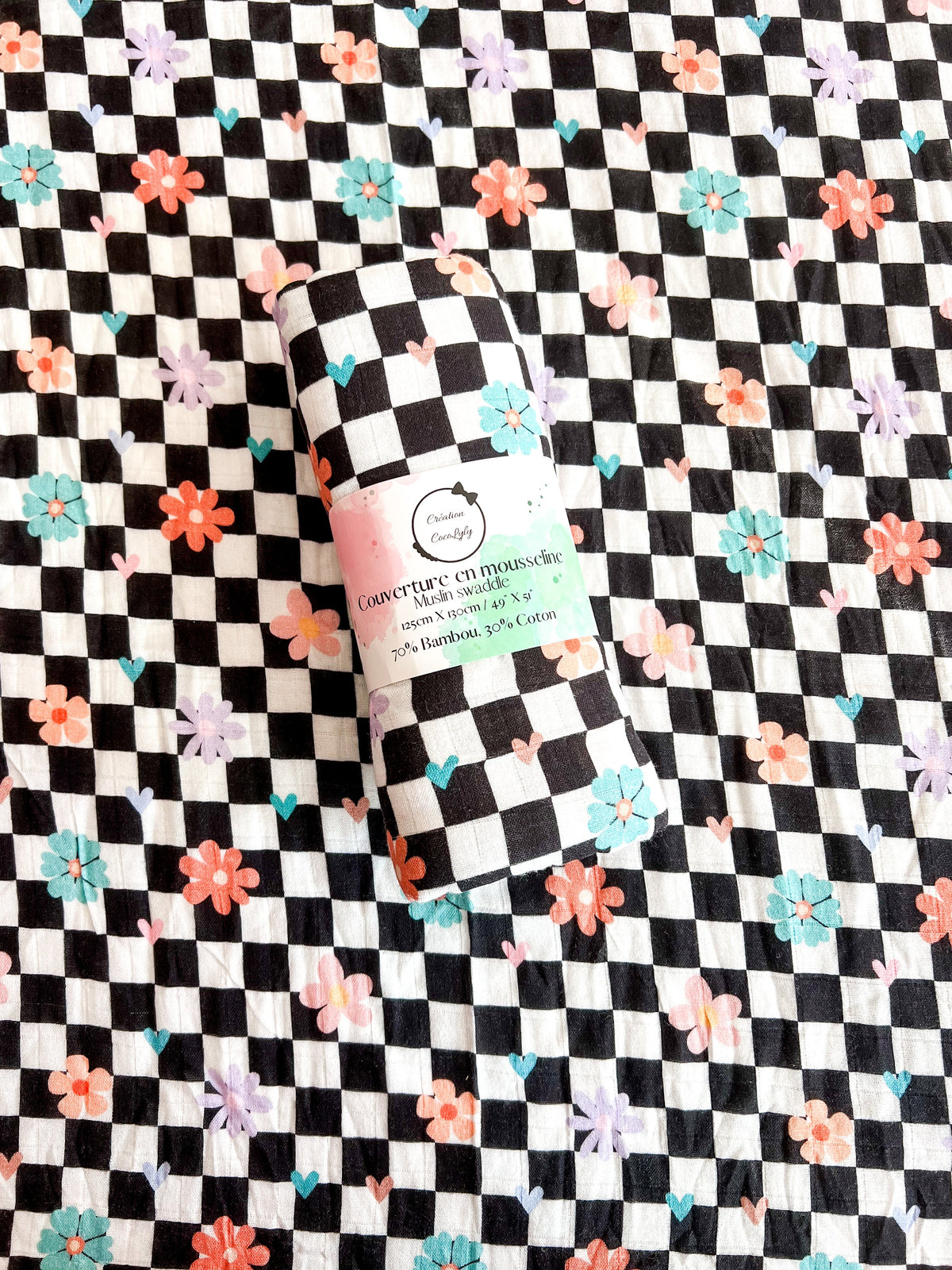 💕Grande mousseline de bambou Punky bloom