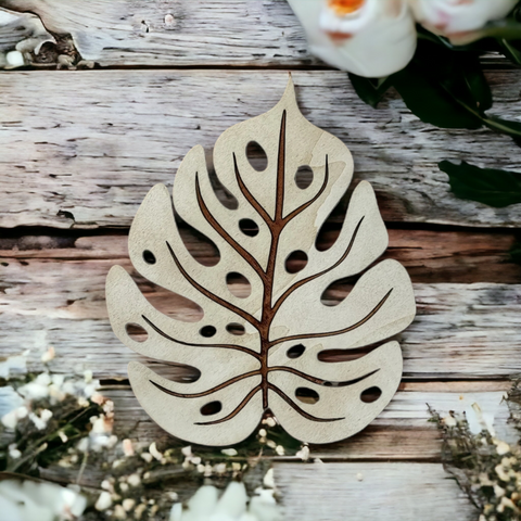 Pot Holder Monstera Leaf - Nature - Wood - Handmade Gift - Housewarming - Wood Kitchenware-1