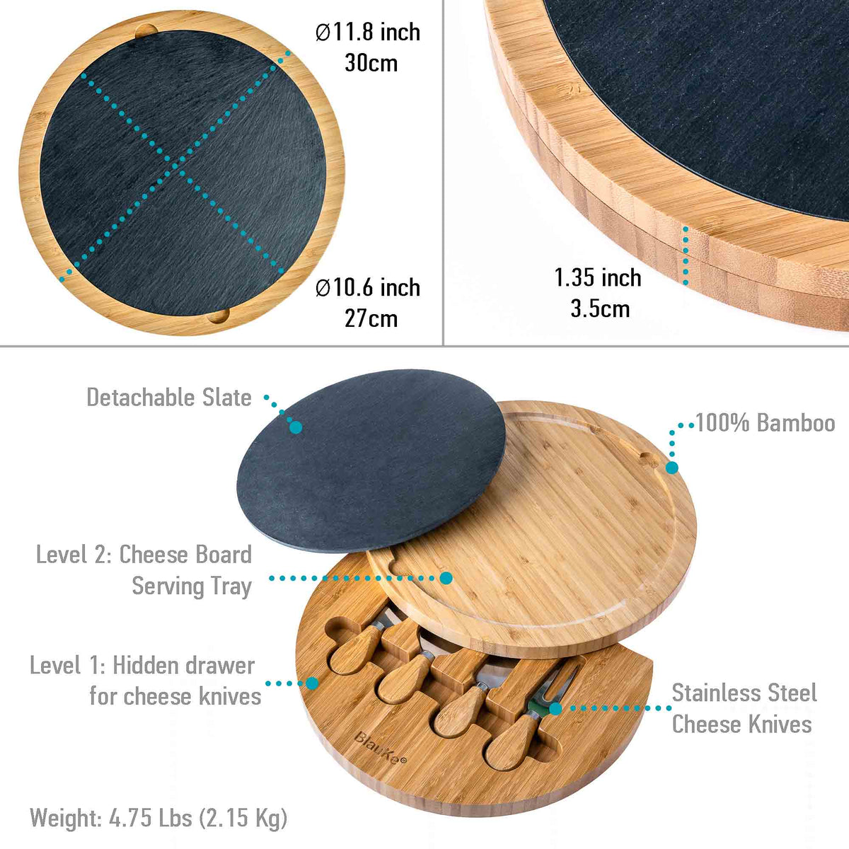Round Bamboo Cheese Board  - 12 Inch Charcuterie Board