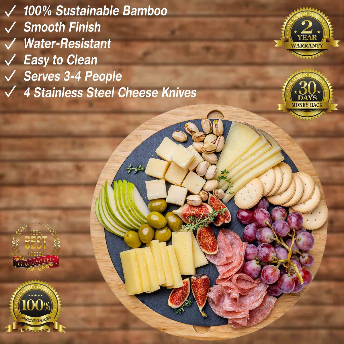 Round Bamboo Cheese Board  - 12 Inch Charcuterie Board