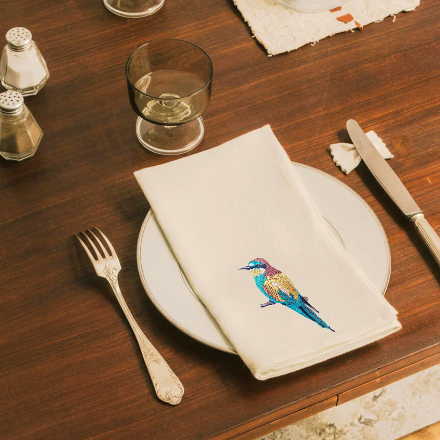 Napkins with Bee Eater Embroidery