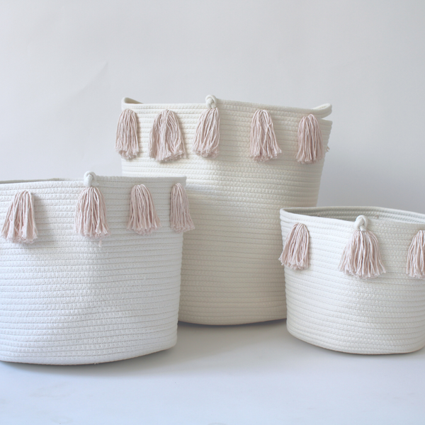 Blush Tassel Basket - Large-3