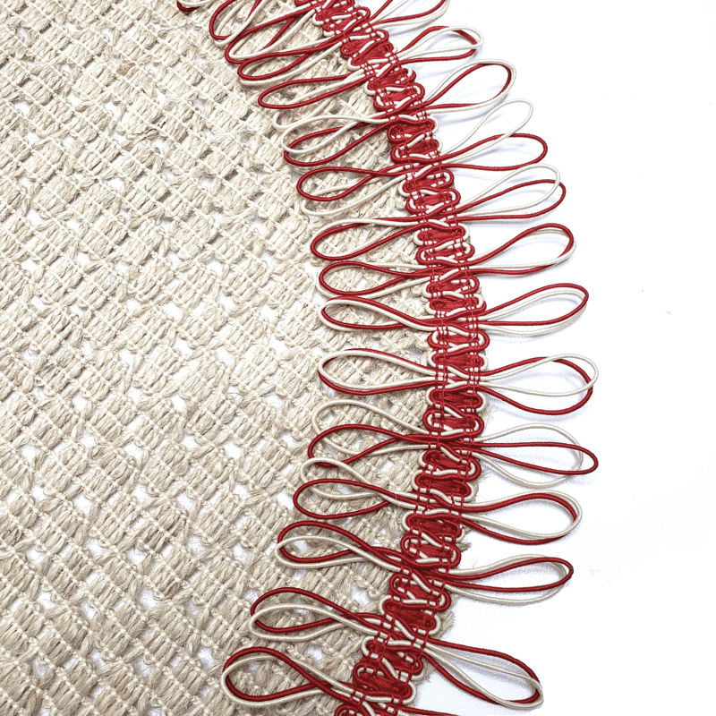 Charlo's Set of 2 Red Beige Sustainable Brazilian Jute Liz Round Placemats Sousplat 16" dia-3