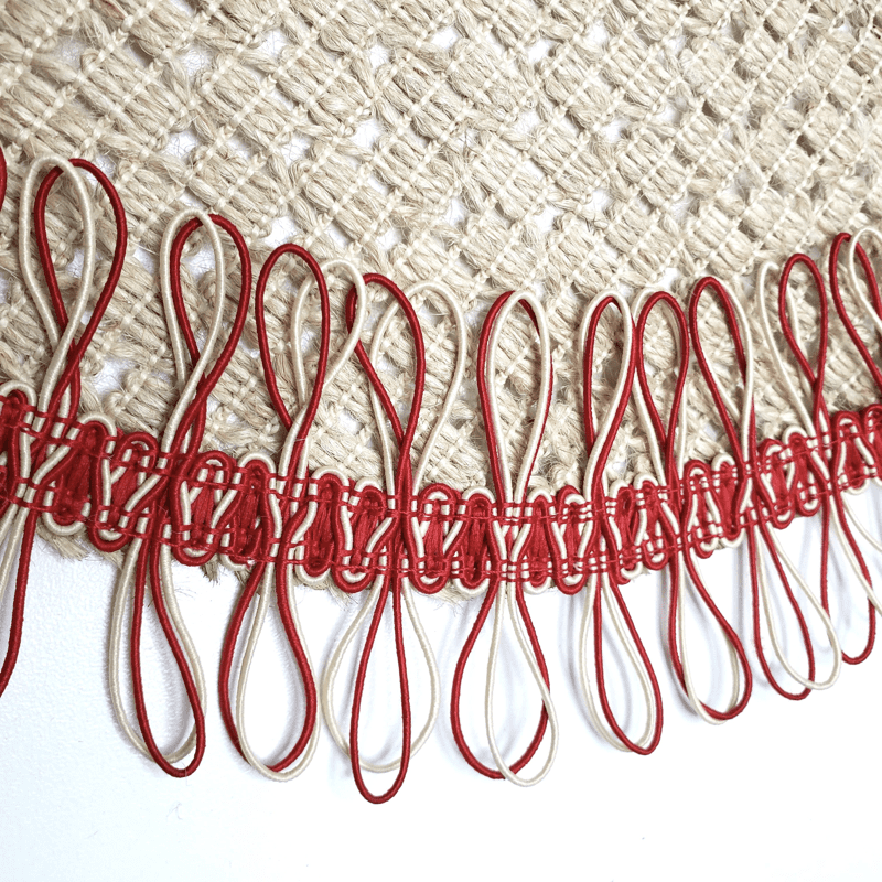 Charlo's Set of 2 Red Beige Sustainable Brazilian Jute Liz Round Placemats Sousplat 16" dia-4