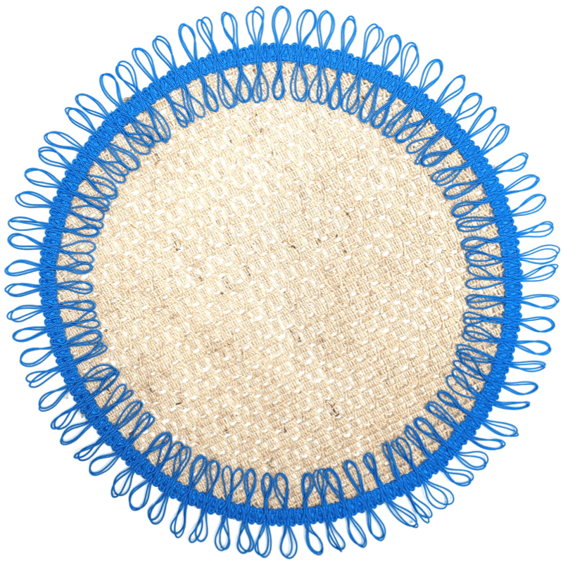 Charlo's Set of 2 Blue Sustainable Brazilian Jute Liz Round Placemats Sousplat 16" dia-0